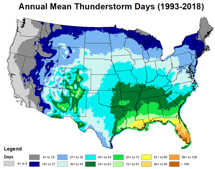 [thunderstorm frequency - US]